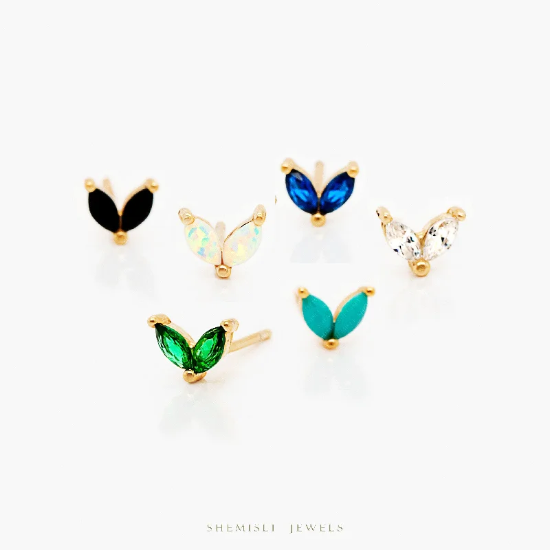 Tiny CZ Leaf Flower Studs, White, Emerald, Turquoise, Sapphire, Black, Opal, Unisex, Gold, Silver SS136, SS137, SS155, SS239, SS255, SS204 Tiny CZ Leaf Flower Studs, White, Emerald, Turquoise, Sapphire, Black, Opal, Unisex, Gold, Silver SS136, SS137, SS155, SS239, SS255, SS204