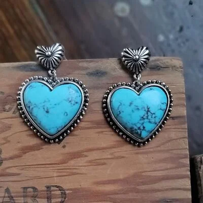 Gold hoop earringsArtificial Turquoise Alloy Heart Dangle Earrings